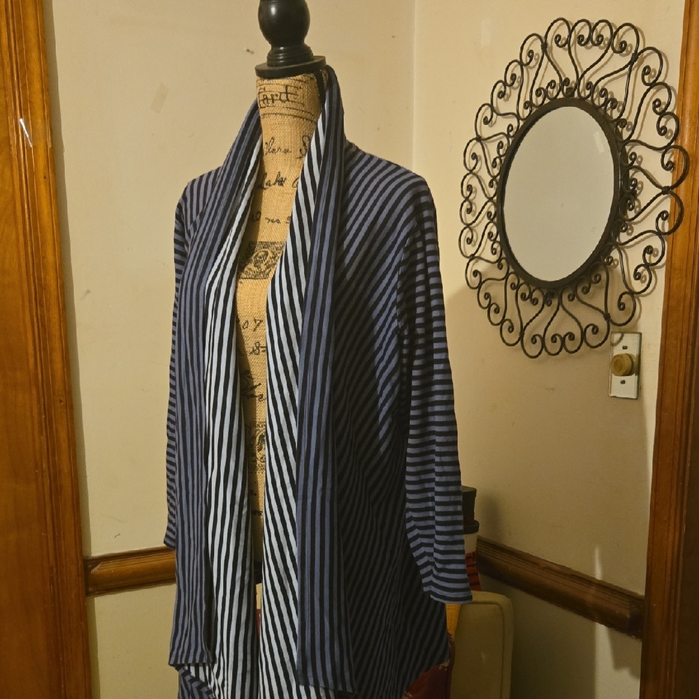 Diane Gilman Blue and Black Striped Blazer